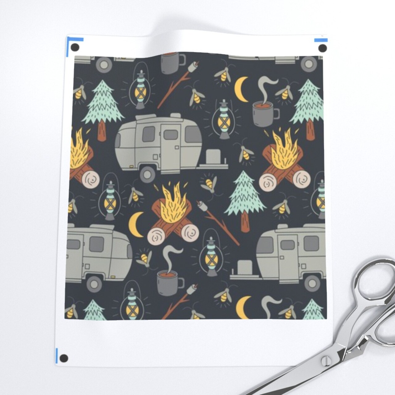 Retro Camping Camper Campfire Fireflies Coffee Outdoors Custom Printed Fabric by Spoonflower Various Fabrics by the Yard or Fat Quarter